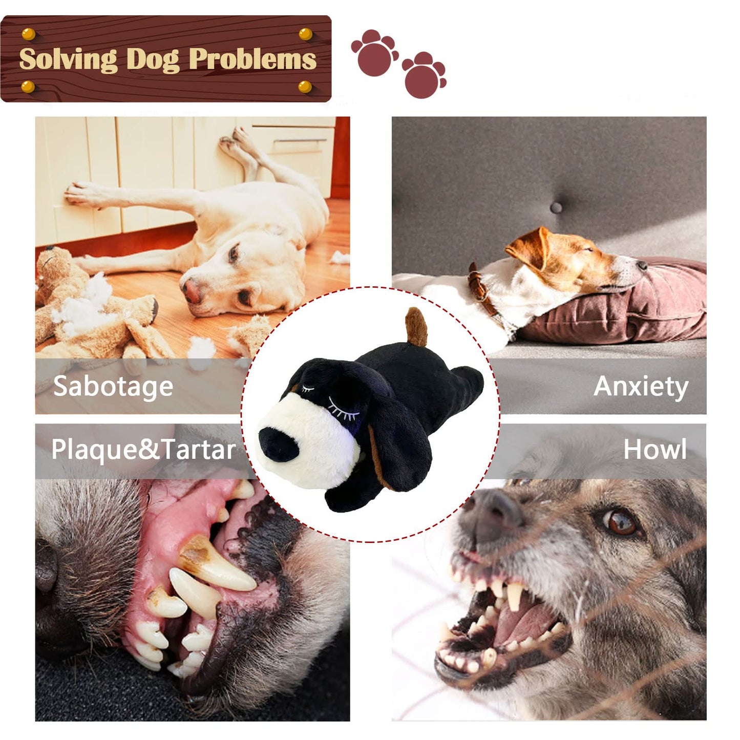 ZALBYUY Heartbeat Puppy Toy, Puppy Sleep Aid Toy, Small Dog Training Toys for Separation Anxiety Relief, Pets Plush Toys for Dogs Cats (Black)