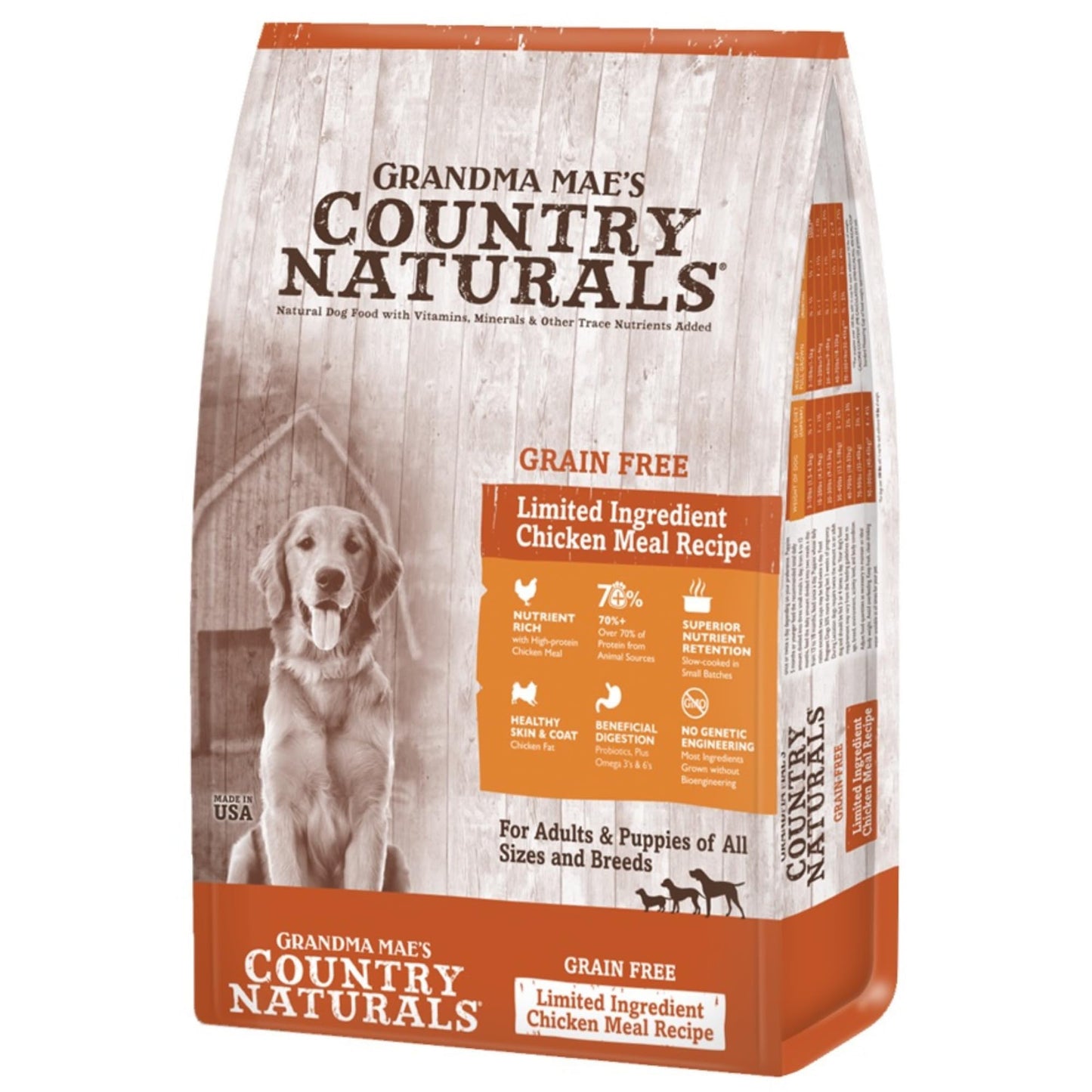Grandma Mae’s Country Naturals Dry Dog Food, Grain Free Formula, Chicken, Slow Cooked & Nutrient Dense, Made in USA, 4 LB Bag