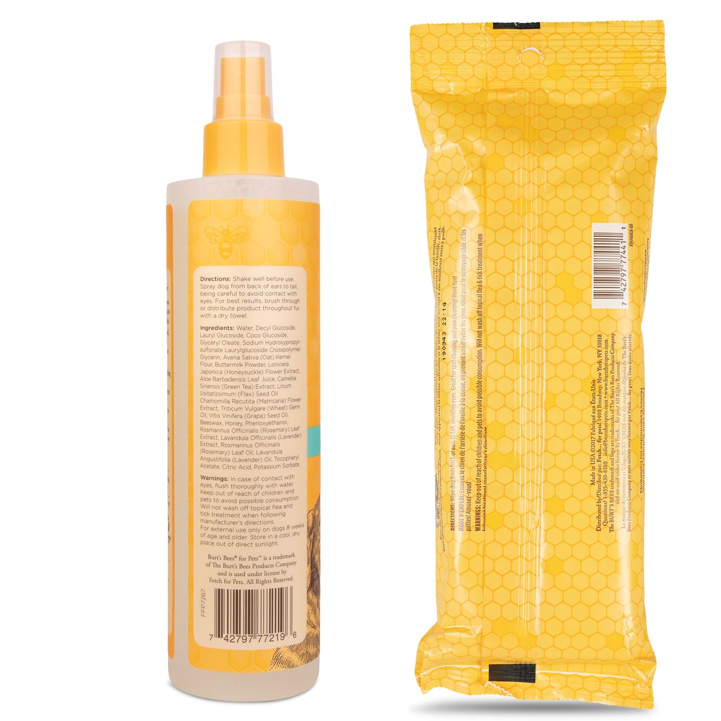 Burt's Bees for Pets Itch Soothing Spray with Honeysuckle & Multipurpose Dog Wipes with Honey | Natural Dog Spray for Itchy Skin & Hypoallergenic Dog Wipes for Cleaning Paws & Coat | 10 Fl Oz & 50 Cou