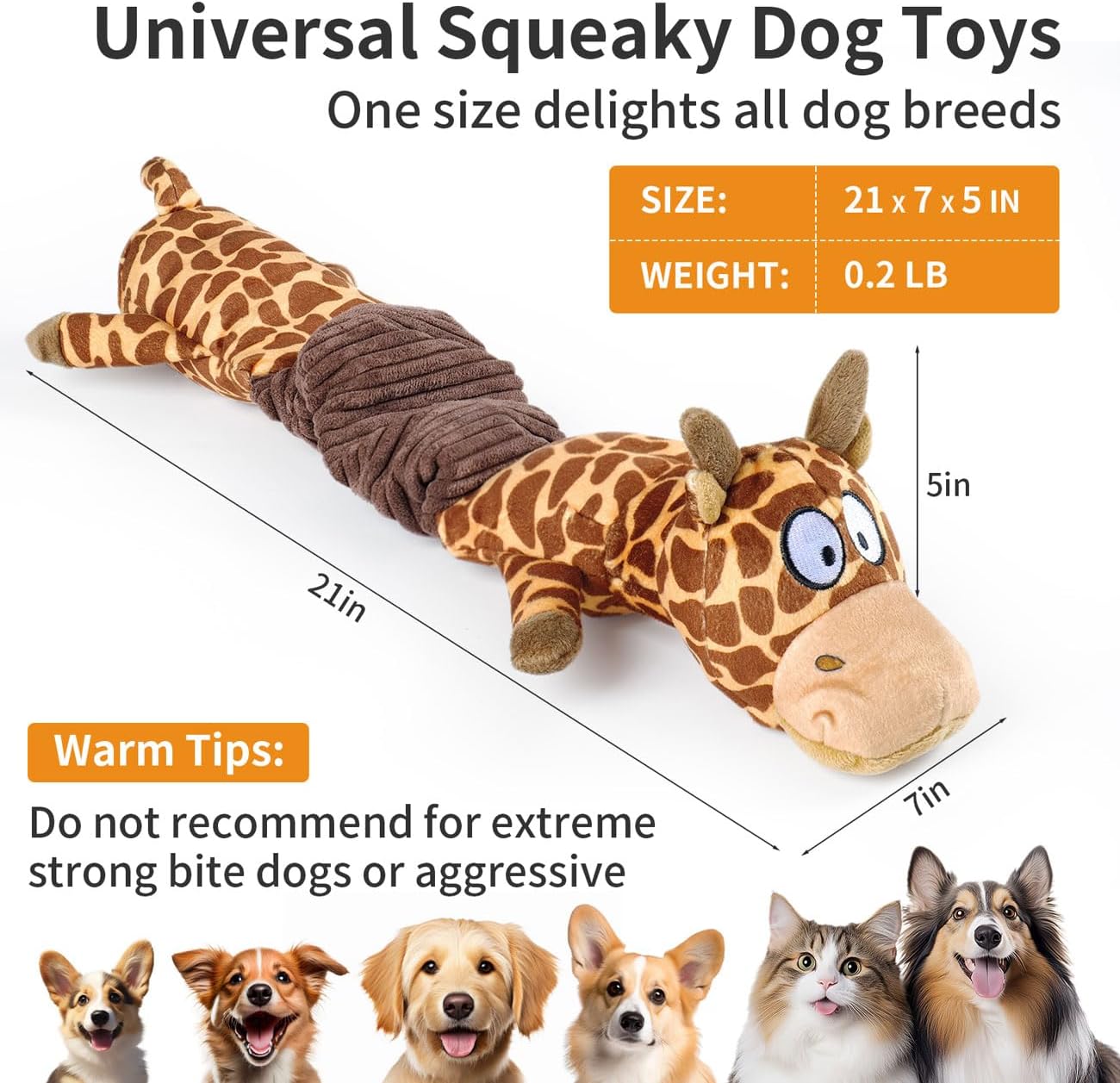 MEWMINGLE 3-in-1 Squeaky Dog Toy for Chewer (Squeaker, Crinkle Paper & Elastic Band), Durable Interactive Puppy Plush Stuffed Chew Toy for Boredom, Tug of-War, for Small Medium Large Breed (Giraffe)