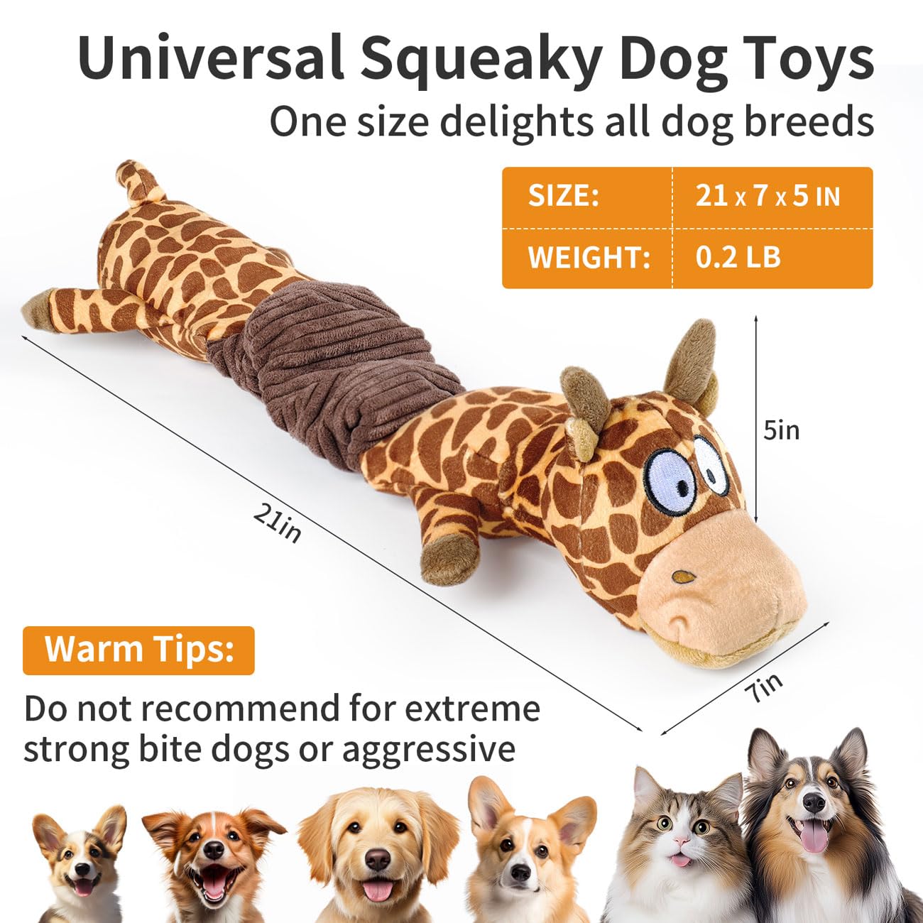 MEWMINGLE 3-in-1 Squeaky Dog Toy for Chewer (Squeaker, Crinkle Paper & Elastic Band), Durable Interactive Puppy Plush Stuffed Chew Toy for Boredom, Tug of-War, for Small Medium Large Breed (Giraffe)