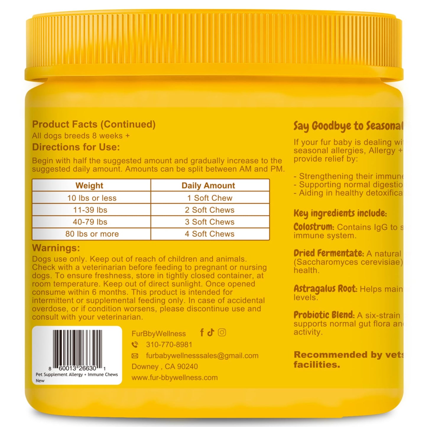 Allergy & Immune Support Chews for Dogs Seasonal Allergy Relief, Itchy Skin, Probiotics for Gut Health & Strong Immunity with Colostrum, Astragalus, Yeast Fermentate & Probiotic Blend 90 Soft Chews