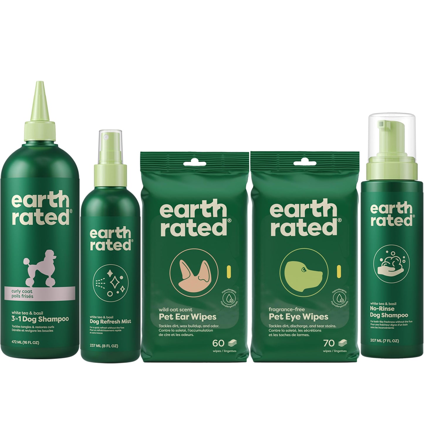 Earth Rated Curly Coat Essentials - Dog Shampoo, Refresh Mist, Ear Wipes, Eye Wipes & No-Rinse Shampoo