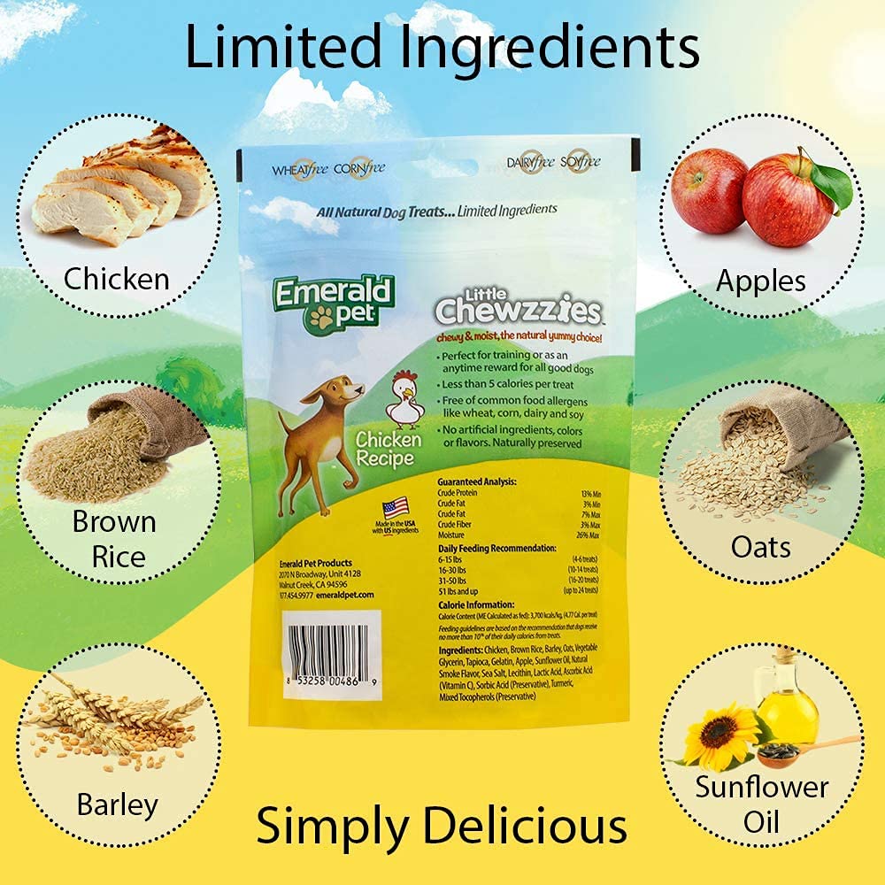 Emerald Pet 3 Pack of Little Chewzzies, 5 Ounces Each, Chicken Flavor Low Calorie Wheat-Free Dog Treats Made in The USA