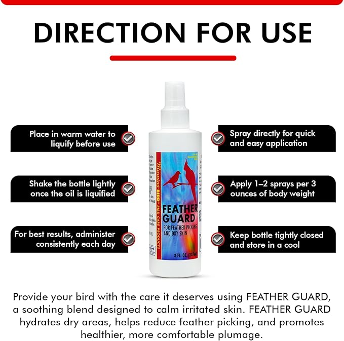 Morning Bird Feather Guard Spray for Birds 8 Fl Oz – Soothes Irritation & Itchy Skin – Reduces Feather Picking – Promotes Healing & Feather Growth – Easy No-Rinse Spray – Safe Daily Skin Care Formula