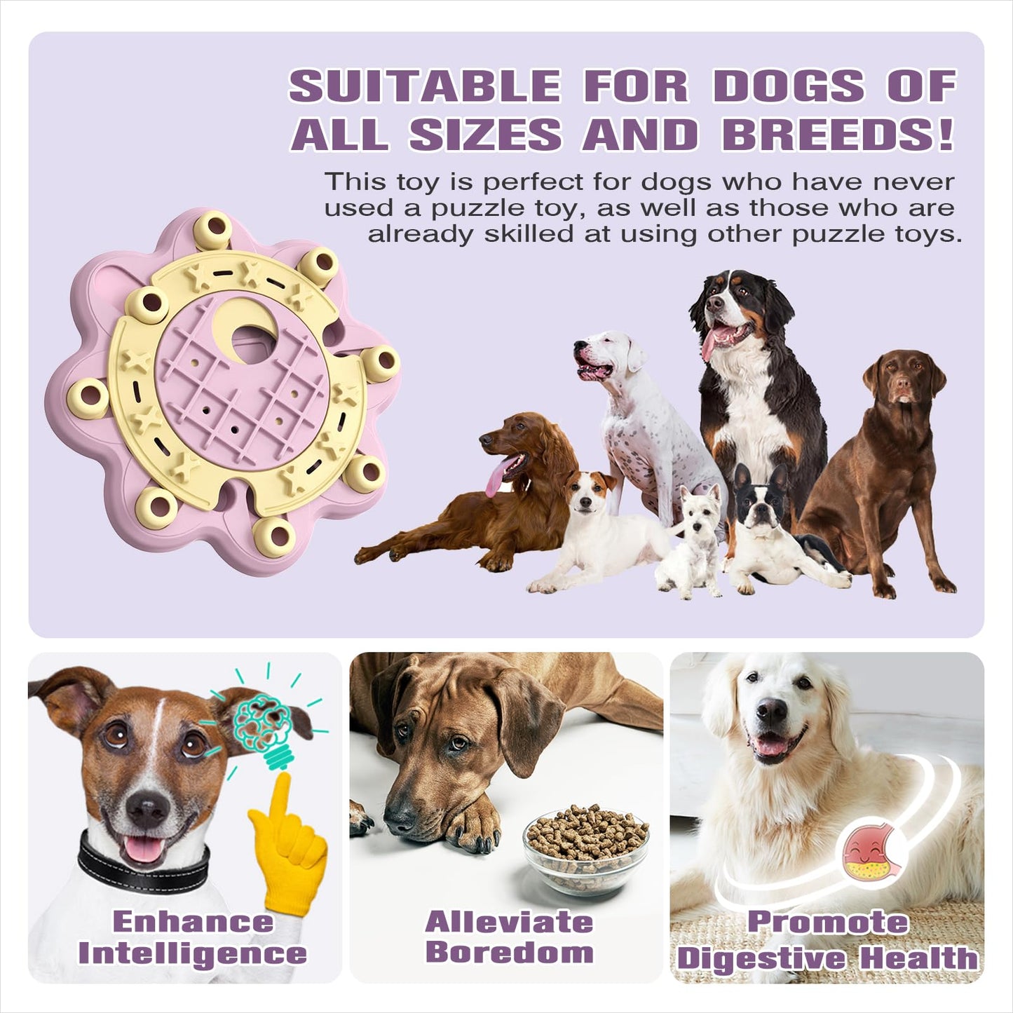 KADTC U.S. Brand & Design All in ONE -3 Levels of Challenge Dog Puzzle Toy for Small/Medium/Large Smart Dogs Treat Puzzles Food Slow Feeder Puppy Brain Mental Stimulation Games Holiday Birthday Gift