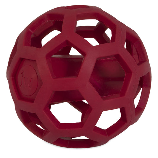 JW Pet HOL-ee Giggler Dog Toy Puzzle Ball, Natural Rubber, Medium (4.5 Inch Diameter), Red (Pack of 2)