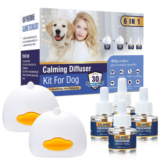 LKBHGF Dog Calming Pheromones Diffuser 6 in 1 Kit Appeasing Pheromone Diffuser to Calm (2 Plug in+4 Pack 48ml Refill) for Anxiety Relief Reduce Aggression Fighting Barking Stress 120 Day Supply