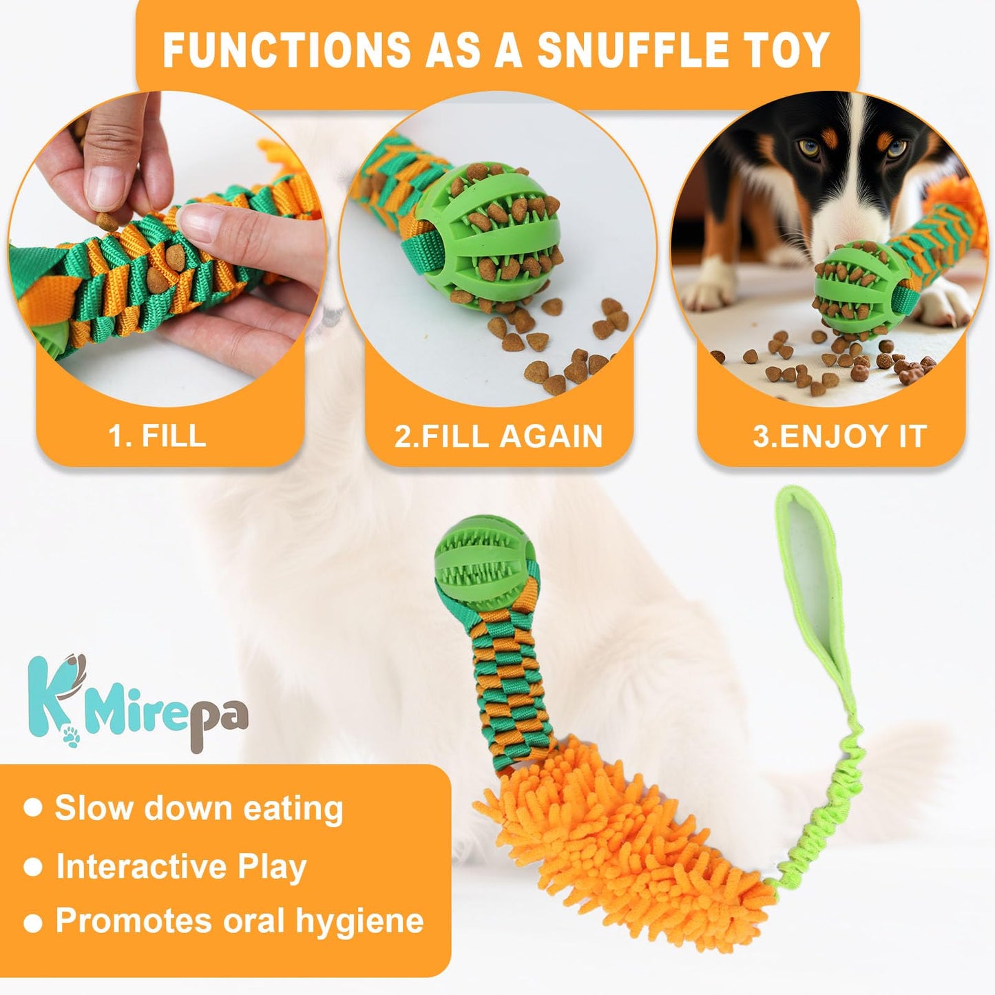 kmirepa Dog Tug Toy - Interactive Dog Tug of War Toy for Aggressive Chewers, Stretchy Bungee Handle, Strong Squeak Rope Toy for Large Dogs, Puppies, Middle Dogs(Orange)
