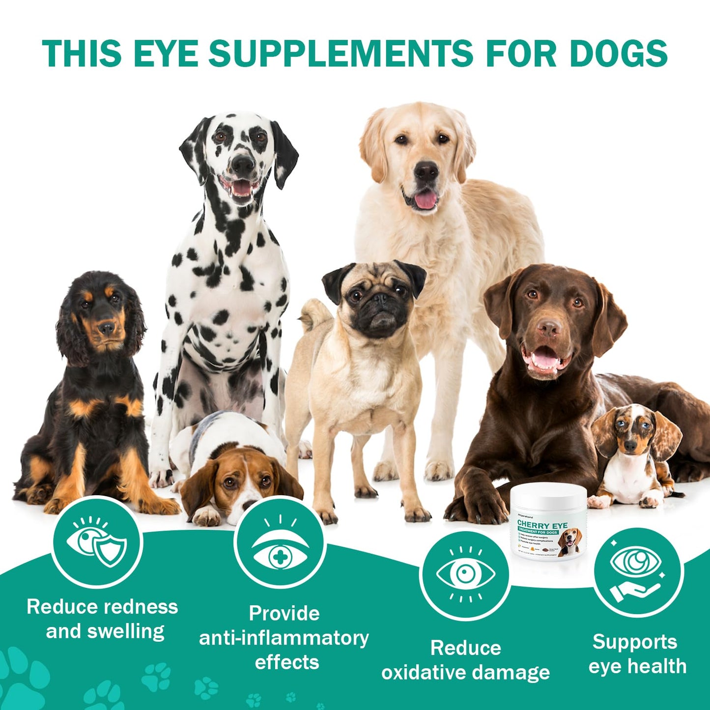 Cherry Eye Treatment for Dogs, Dog Eye Supplements for Recovery After Surgery, Reduces Redness and Swelling, Enhances Immunity, Improve Eye Health with Chamomile, Honey Powder, Grape Seed Extract