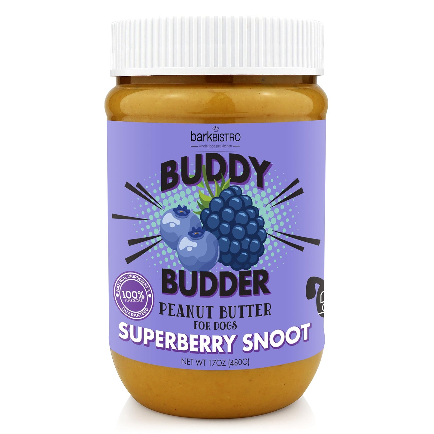 BUDDY BUDDER Superberry Snoot, 100% Natural Dog Peanut Butter, Peanut Butter Dog Treat, Made in USA (17oz)