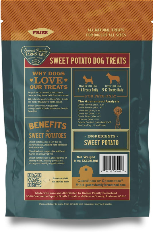 Gaines Family Farmstead Sweet Potato Fries for Dogs – 14 oz, Grain-Free, Single Ingredient Dog Treats, Crispy Rawhide-Free Chews, High-Fiber Snacks for Training, Made in USA