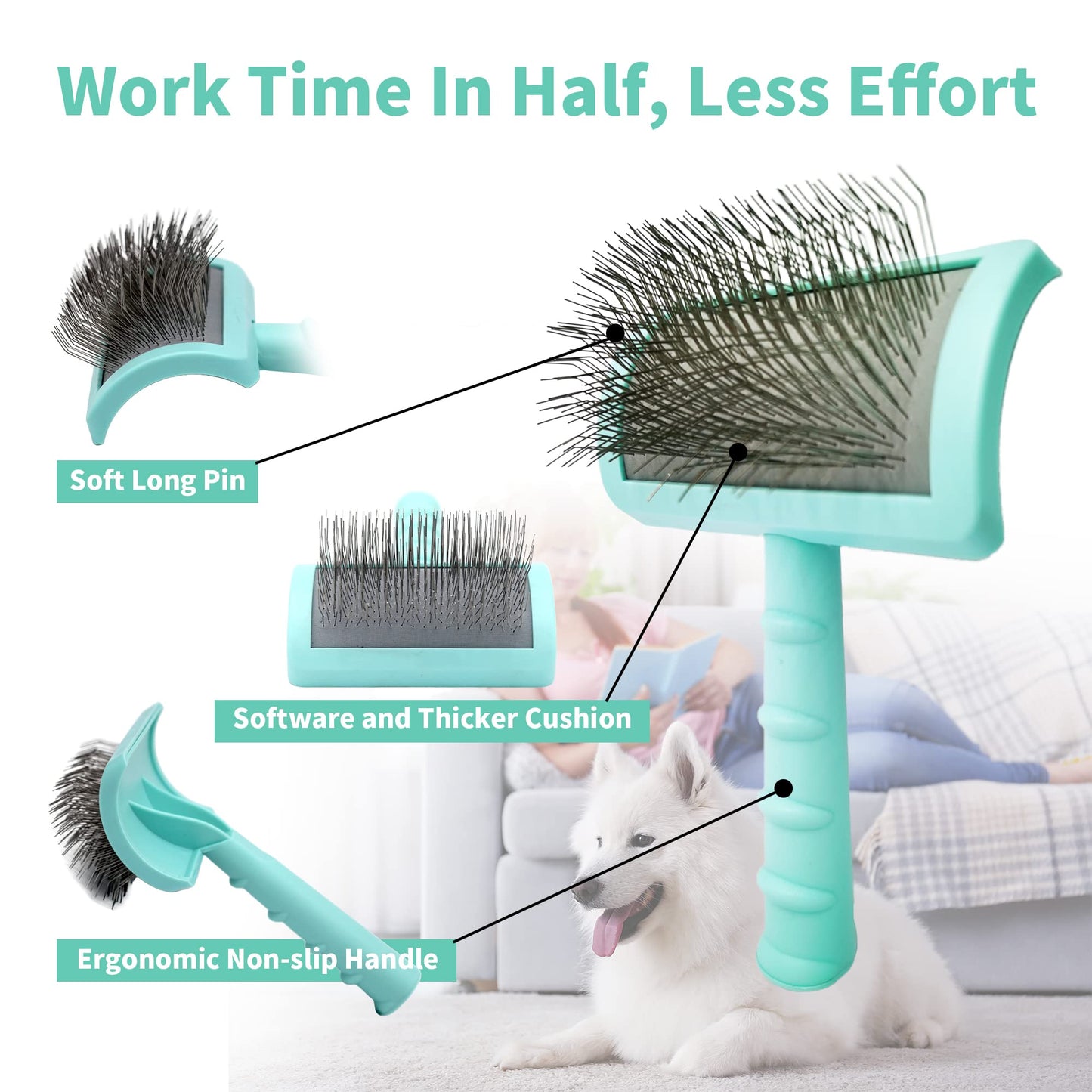 Neathoiho Large Slicker Brush & Green-comb Value Kit, Extra Long Pin Dog Grooming Brush for Curly Hair Goldendoodles, Removes Long and Loose Hair & Undercoat