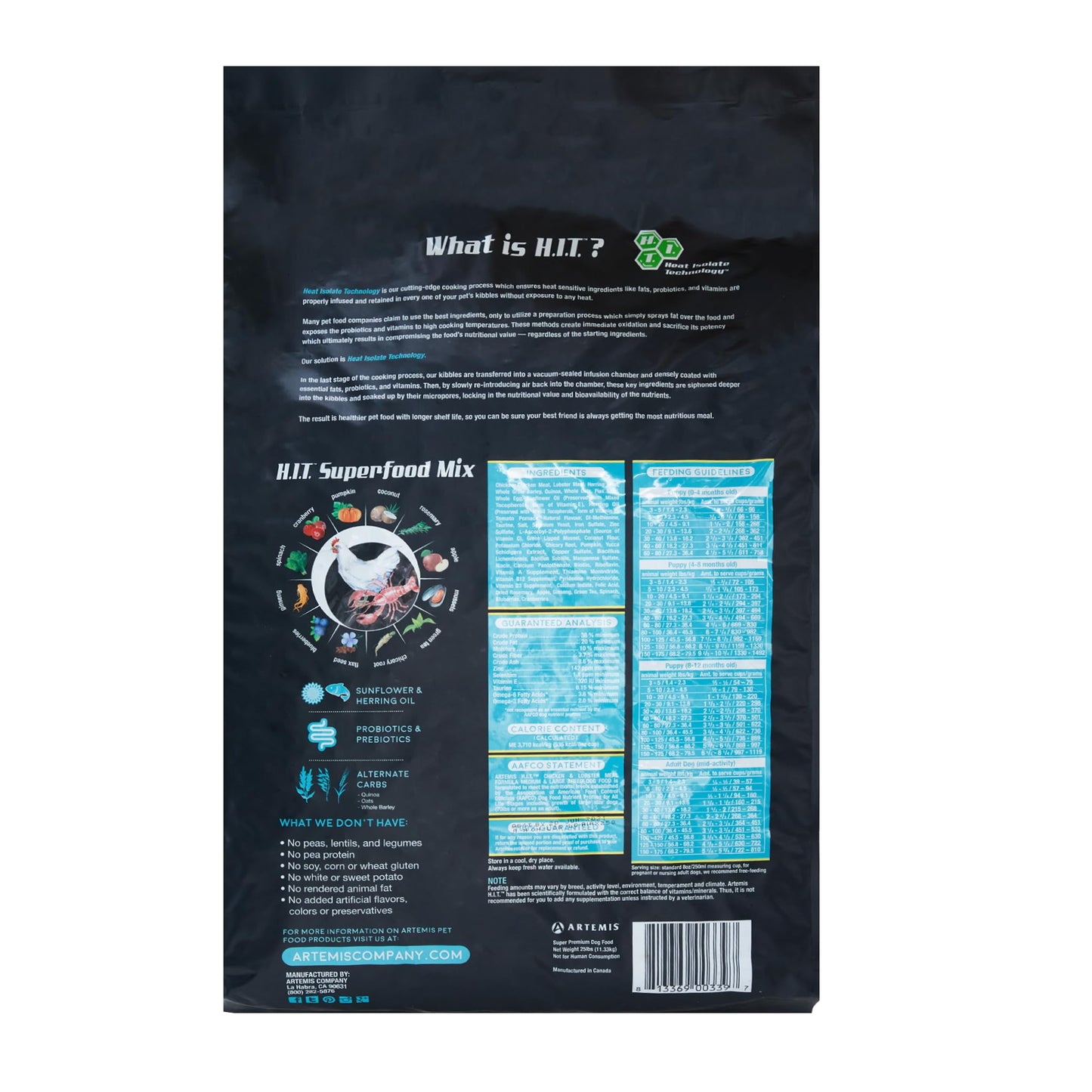 ARTEMIS Premium H.I.T. Chicken & Lobster Dry Dog Food for Medium & Large Breed Dogs (25 Lbs)