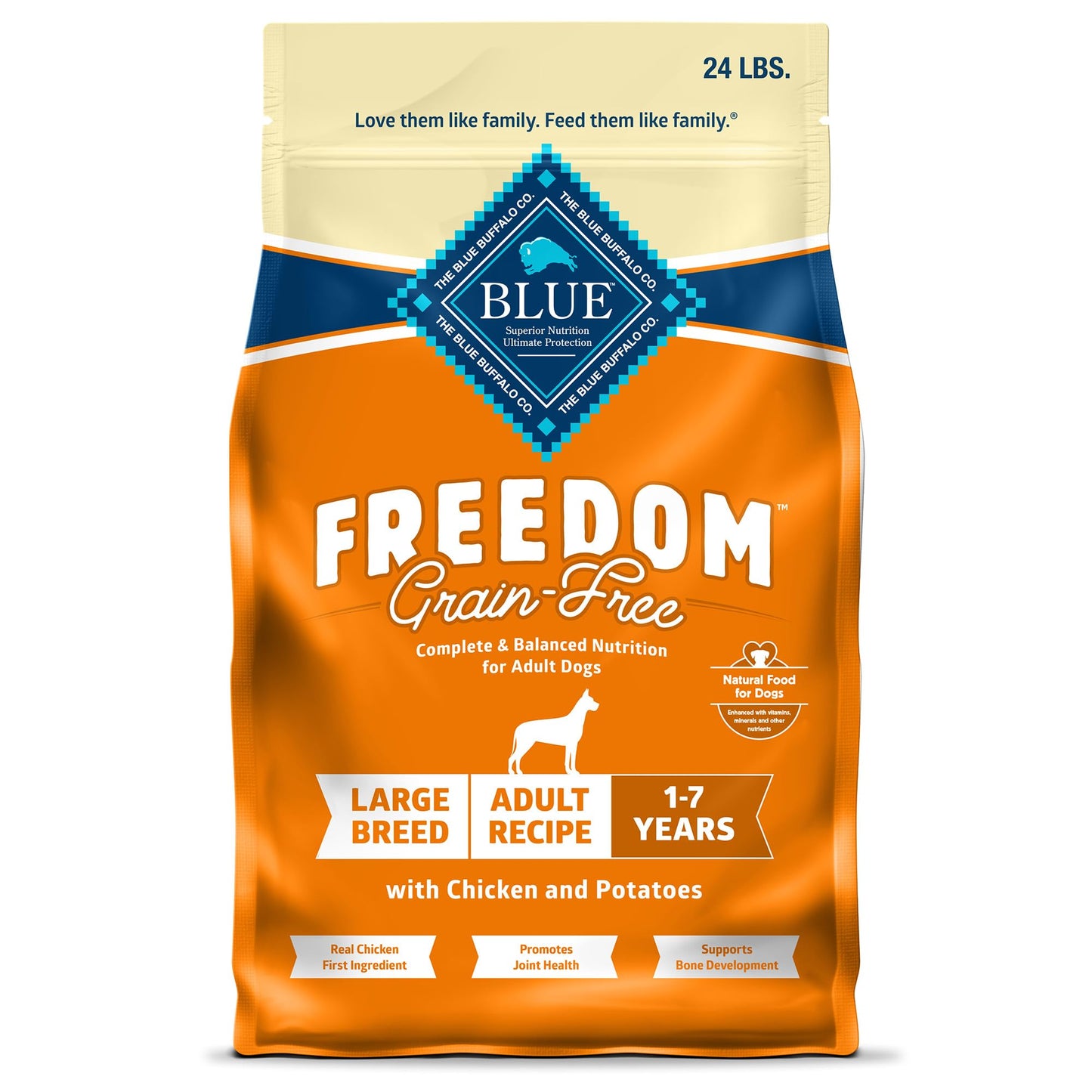 Blue Buffalo Freedom Grain-Free Large Breed Dry Dog Food, Supports Joint Health & Mobility, Made in the USA With Natural Ingredients, Chicken & Potatoes, 24-lb Bag
