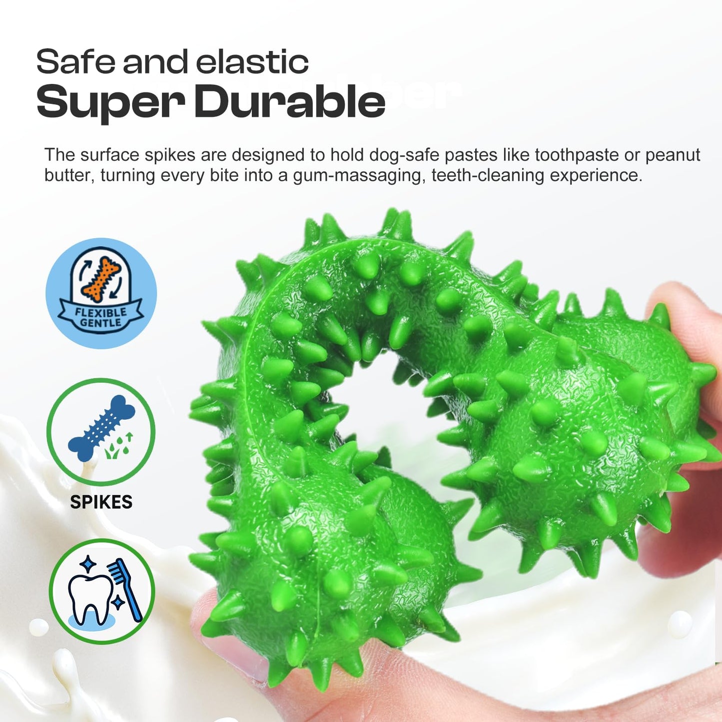 QWKNY Durable Dog Chew Toy for Aggressive Chewers – Rubber Puppy Teething Toy with Bacon Flavor, Interactive Dog Toothbrush Stick for Teeth Cleaning & Gum Massage, Ideal for Small Dogs & Puppies