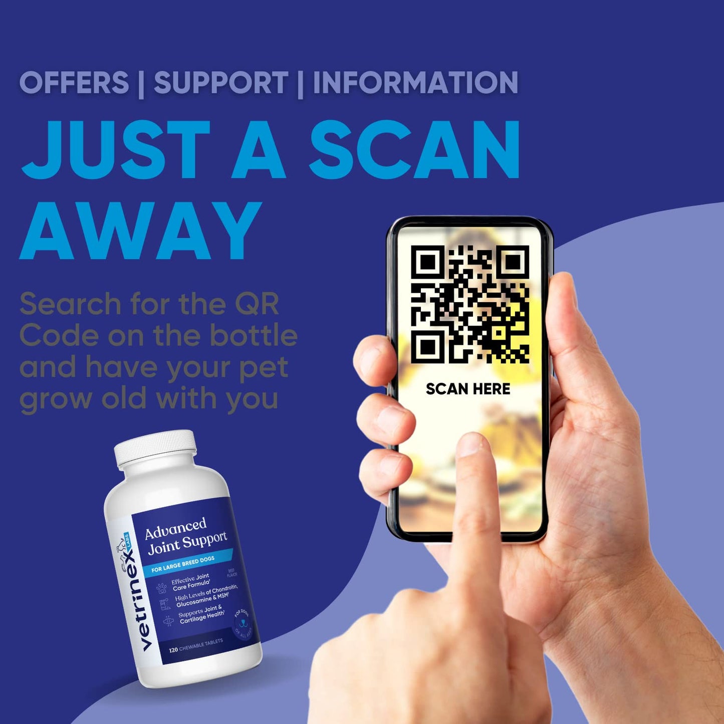 Vetrinex Labs Joint Support Supplement for Large Dogs - Hip and Joint Chewable Tablets for Small, Medium & Large Breed Dogs with Glucosamine, Chondroitin, and MSM, Beef Flavor, 120 Tablets