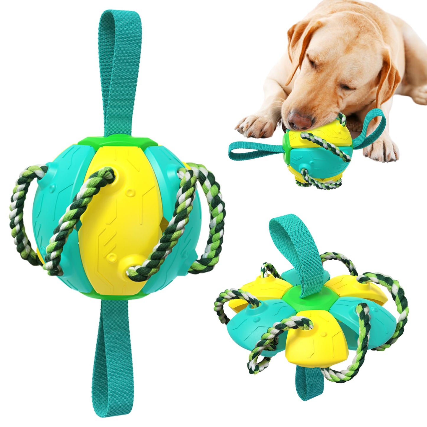 Flying Saucer Ball for Dogs, Dog Flying Disc, Interactive Dog Toys, Indestructible Soccer Toys for Water Play & Outdoor Fun, Chew Toy for Teeth Cleaning (Yellow & Blue)