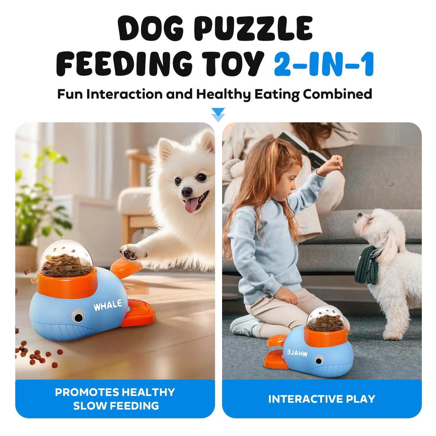 Interactive Treat Dispenser Dog Toys, Pet Food Puzzle Slow Feeder (Blue)