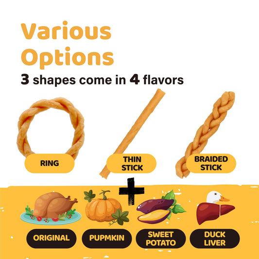 iPaw Turkey Dog Treats, All Natural Human Grade Dog Treat, Suitable for Training chew, US Sourced Raw Material, Hypoallergenic, Rawhide Alternative, Braided Stick (Duck Liver)