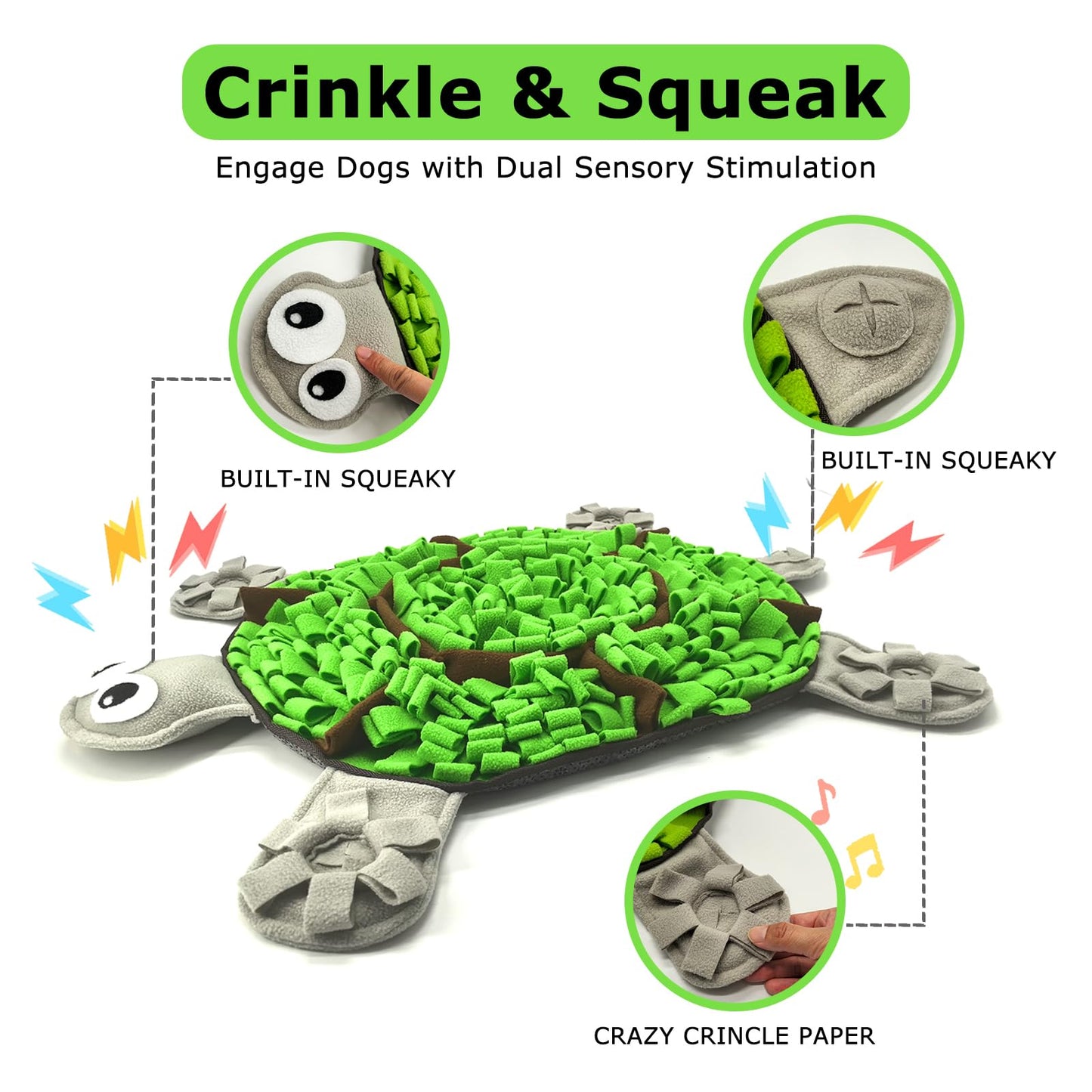 Snuffle Mat for Dogs, Tortoise-Themed Slow Feeder for Small/Middle/Large Breed, Durable Washable Portable Pet Feeding Mat, Nose Work Training Pad, Anxiety Relief & Mental Stimulation(M, Green)