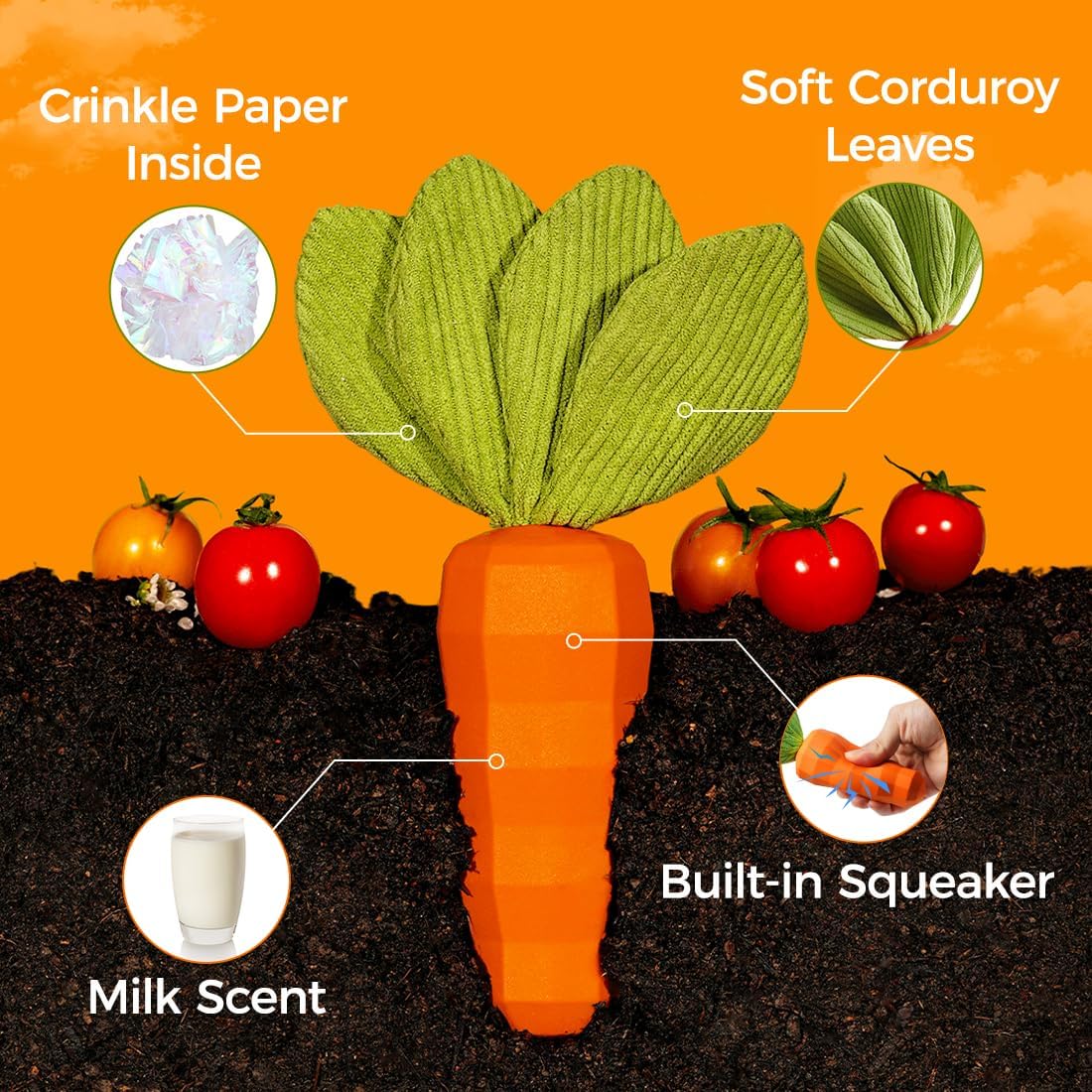 MewaJump Dog Squeaky Chew Toys for Aggressive Chewers, Rubber Carrot Dog Toys for Training and Cleaning, Durable Interactive Tough Dog Toy for Puppy Medium Dogs