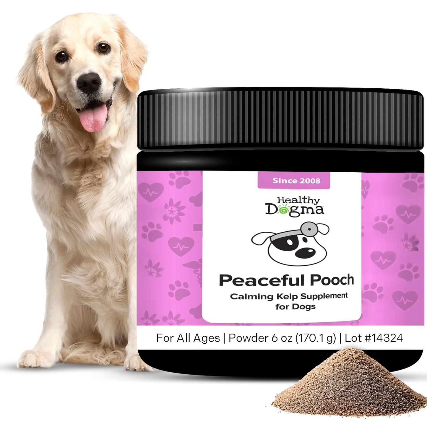 Healthy Dogma - Peaceful Pooch | Powder Calming Supplement for Dogs Dealing with Anxiety, Separation Stress, Noise, Thunder and Barking (6 Oz)