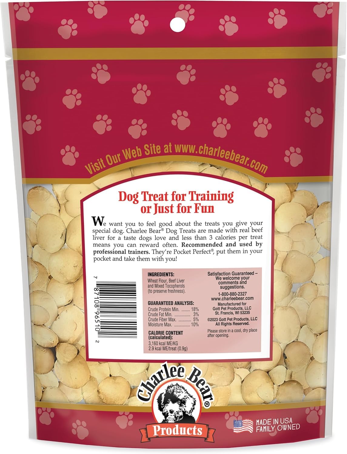 Charlee Bear Dog Training Treats for Small, Medium, or Large Pups, Crunchy Low Cal Dog Snack for Puppy Training, Made in USA (Beef Liver) 16oz, 4 Pack