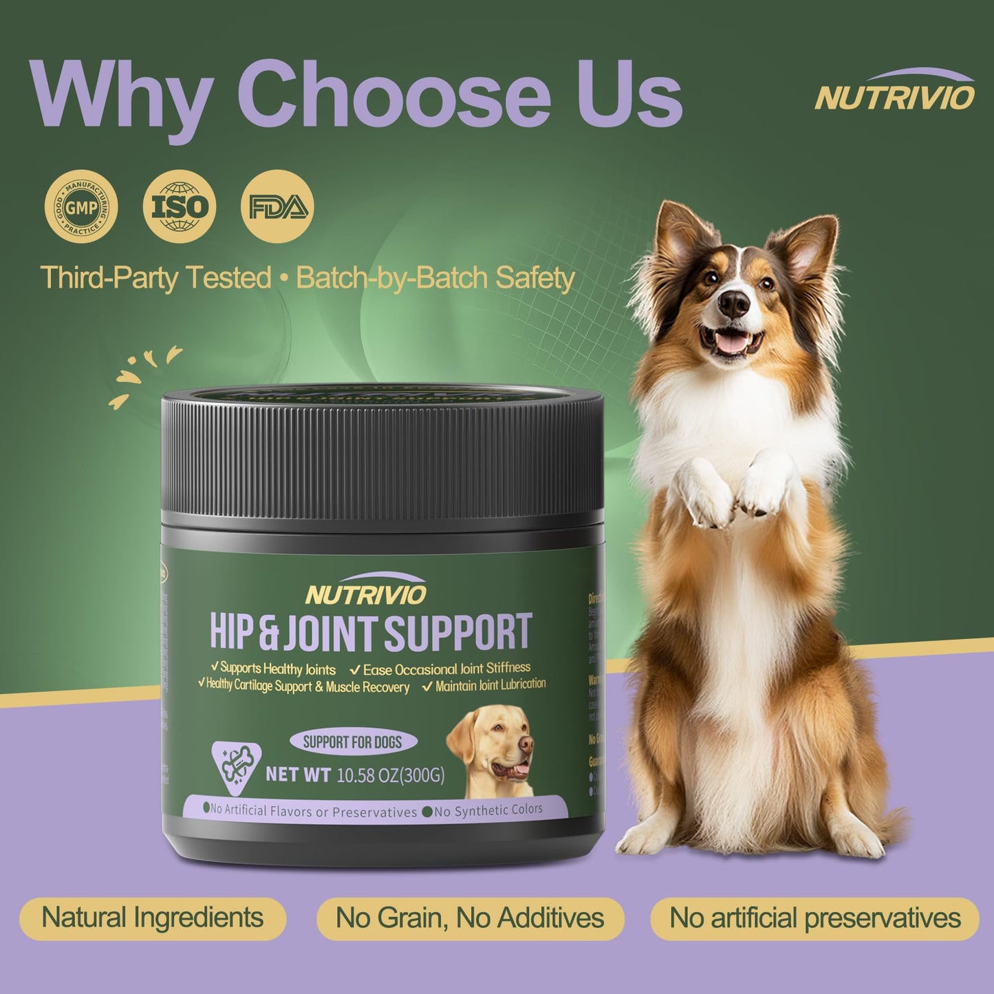 Hip and Joint Supplement for Dogs Chews with Glucosamine HCI, Chondroitin, MSM, Omega-3 & Turmeric – Joint Pain Relief – Large & Small Breed - Mobility Support- Natural Chicken Flavor