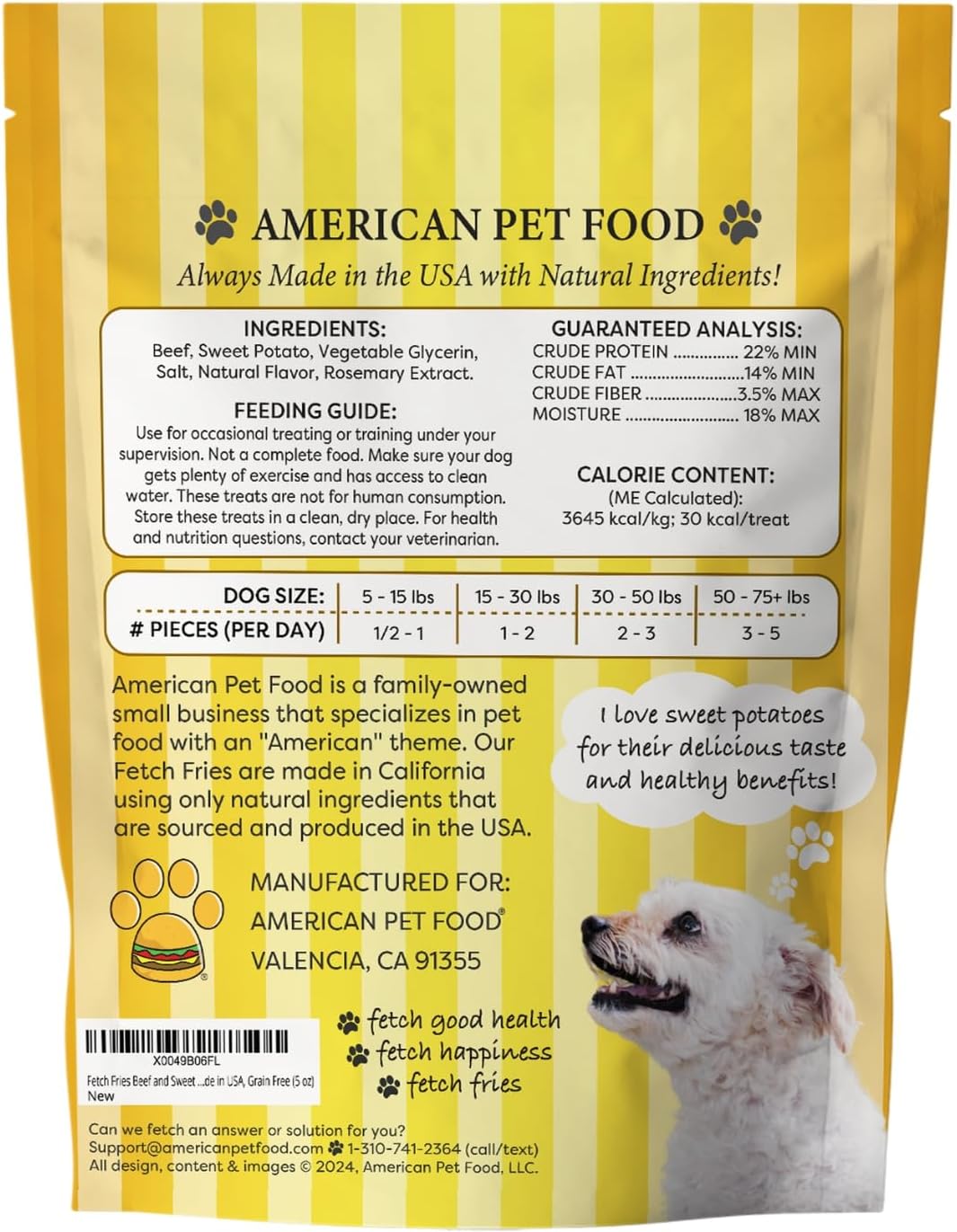 Fetch Fries Beef and Sweet Potato Dog Treats, Soft Chicken Jerky for Small and Large Breeds, Naturally Healthy, Made in The USA (5 oz)