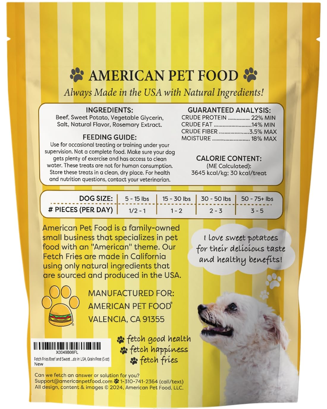 Fetch Fries Beef and Sweet Potato Dog Treats, Soft Chicken Jerky for Small and Large Breeds, Naturally Healthy, Made in The USA (5 oz)