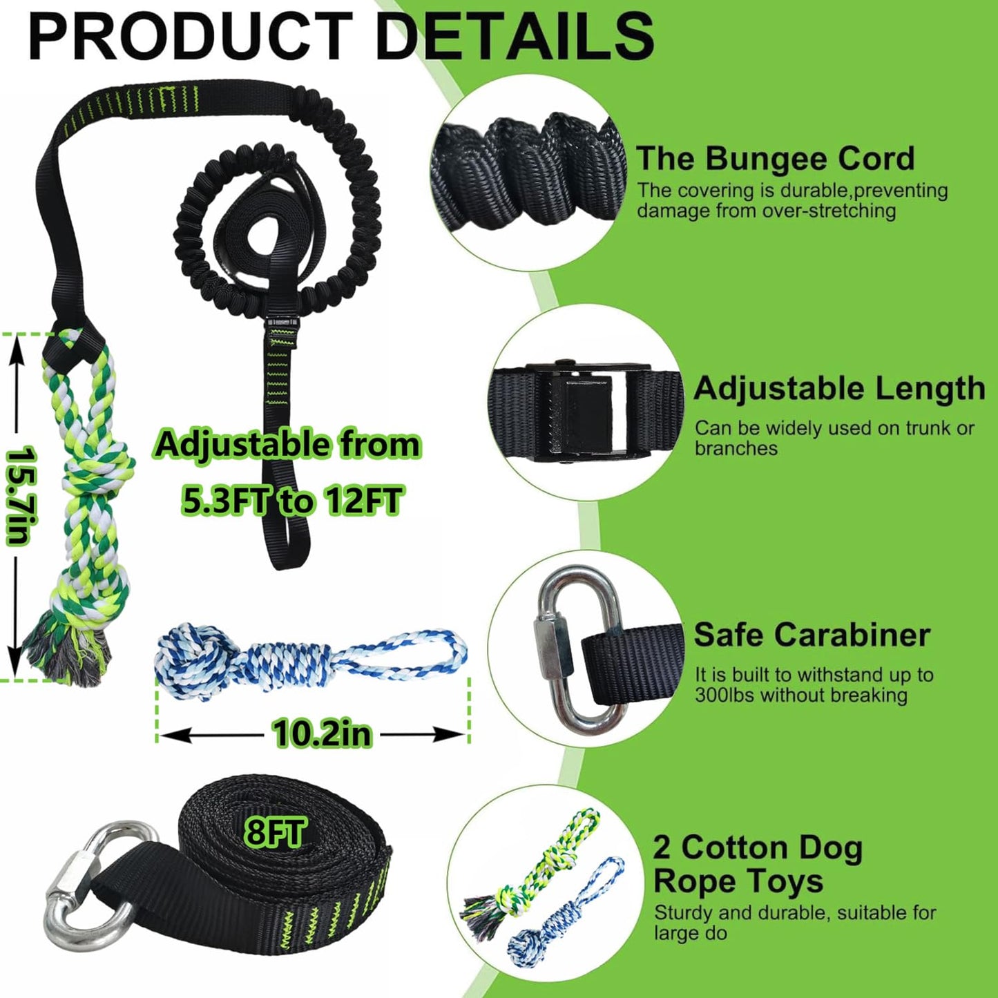 TUAHOO Outdoor Hanging Dog Bungee Tug Solo Toy, Tree Tugger Pull Rope & Tether Tug a War for Pitbull Medium Large Aggressive Chewers, Interactive Exercise Play Cord, 2 Dog Rope Toys