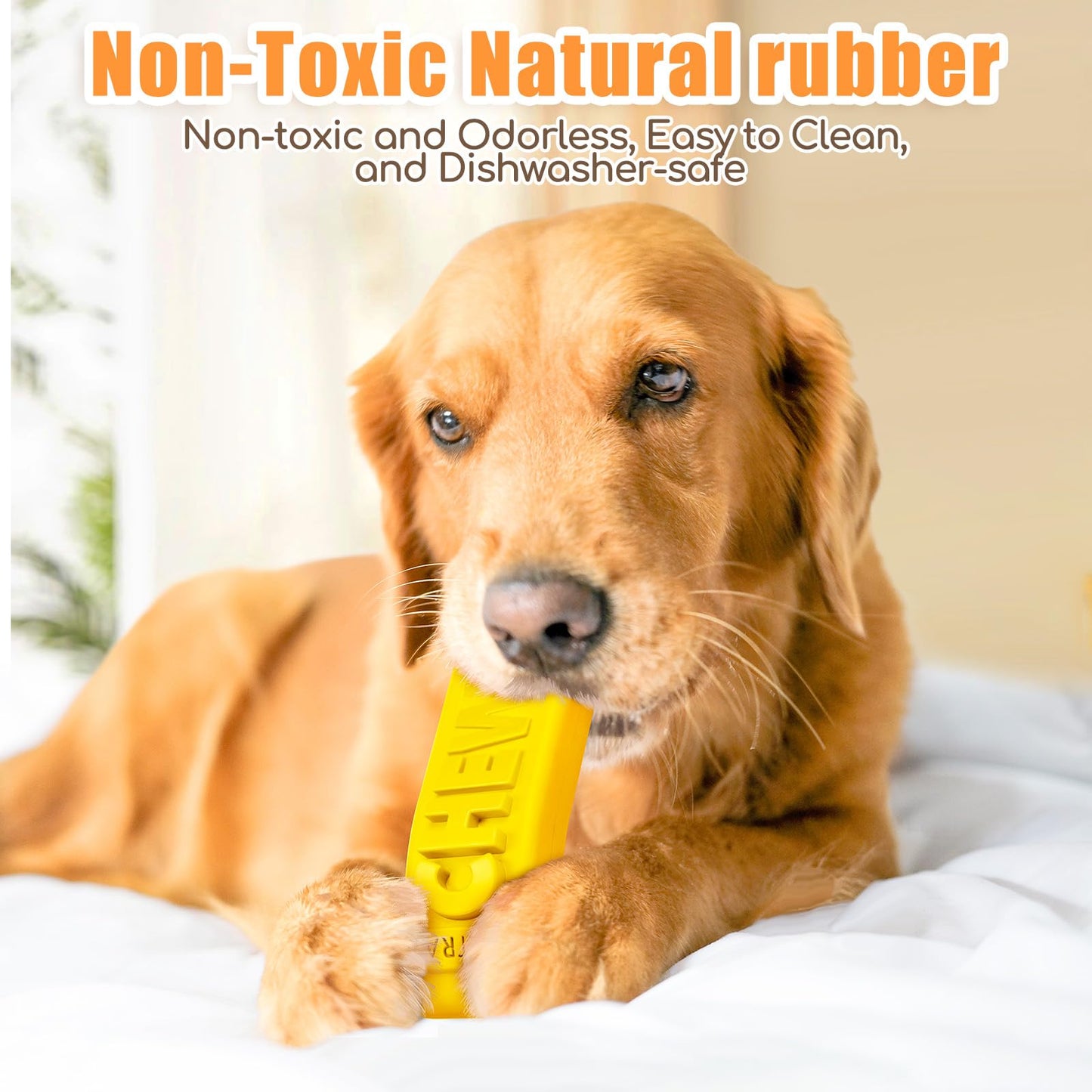 Dog Chew Stick Toy,Interactive Treat Dispensing Puppy Toys,Durable Safe Rubber Teeth Clean Dog Puzzle Slow Feeder for Aggressive Chewers Large Medium Breeds (Yellow+Red)