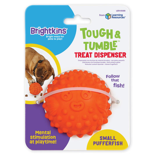 Brightkins Tough & Tumble Treat Dispenser Small Pufferfish - BPA Free Enrichment Dog Toys for Aggressive Play, Gift for Puppies