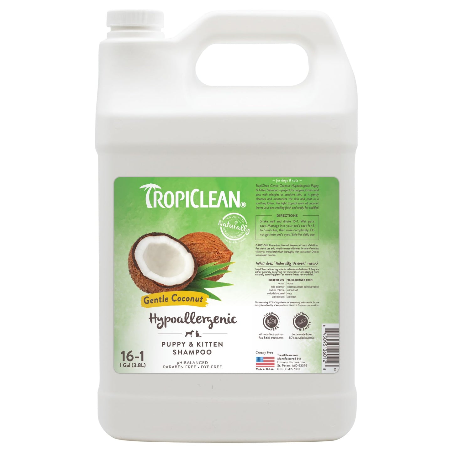 TropiClean Gentle Puppy Shampoo, Dog Shampoo for Allergies & Sensitive Skin, Professional Dog Shampoo, Made in USA, Gentle Coconut Scent, 1 Gallon