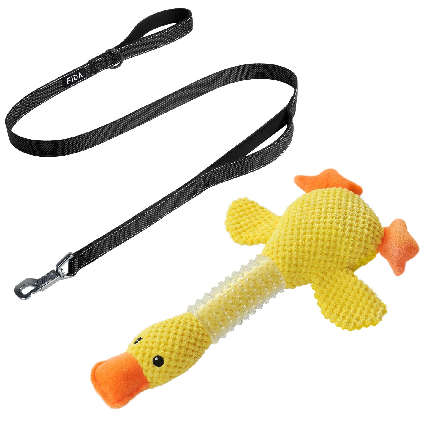 Fida 4 FT Dog Leash and Dog Chew Toys for Aggressive Chewers Rubber Neck Set, Squeaky Dog Toys for Large Dogs, Indestructible Dog Toy Durable Puppy Teething Toys Plush Duck Dog Toy to Keep Them Busy