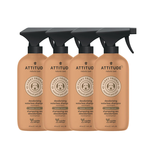 ATTITUDE Waterless Shampoo Spray for Pets, Plant and Mineral-Based Ingredients, Vegan and Cruelty-Free Grooming Products, Deodorizing and Anti-Itching, Lavender, 16 Fl Oz (Pack of 4)