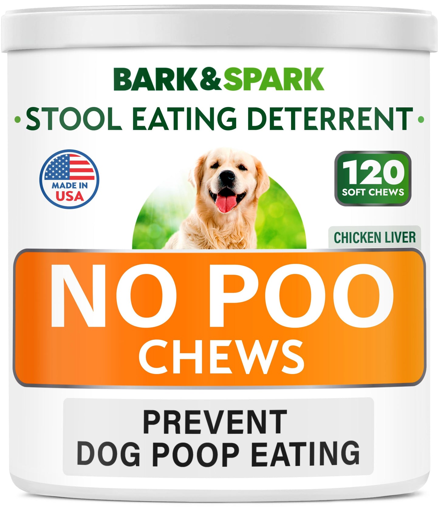 BARK&SPARK NO Poo Treats - Prevent Dog Poop Eating - Coprophagia Treatment - Stool Eating Deterrent - Probiotics & Enzymes - Digestive Health + Breath Aid - 120 Soft Chews - USA Made - Liver