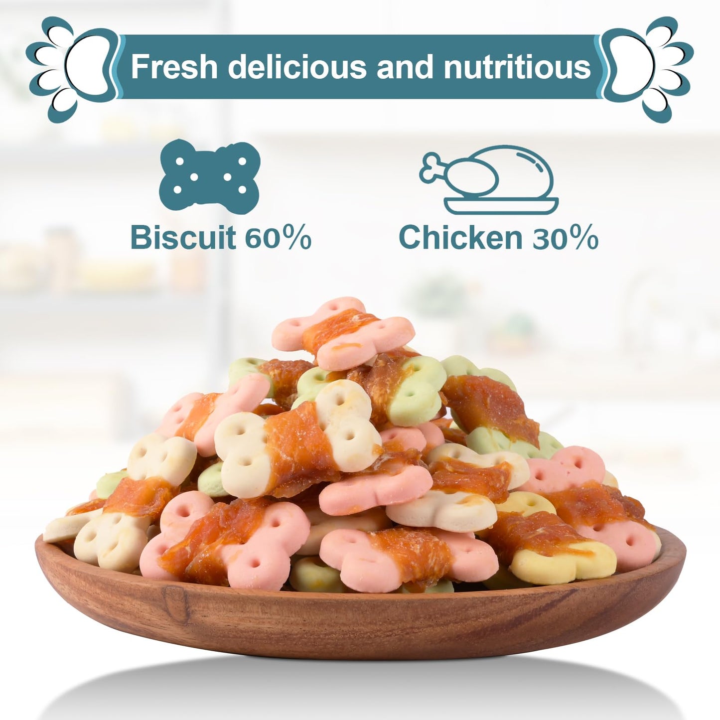 Pawant Dog Treats Biscuits Wrapped in Chicken Chews for Small Dog no Rawhide 0.5lb/227g