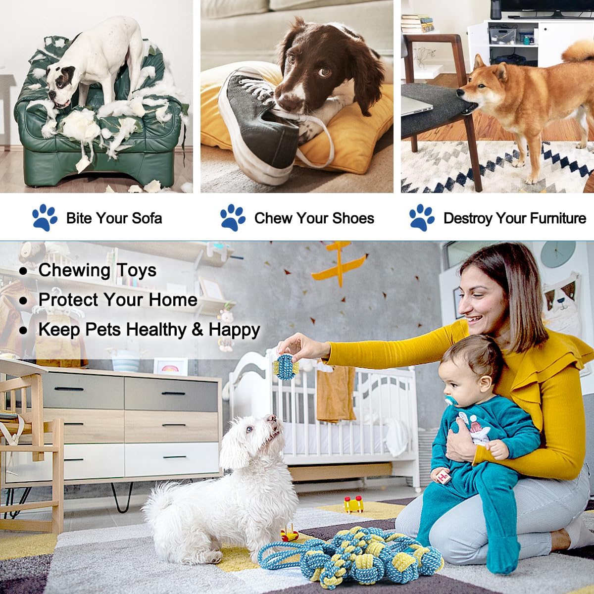 ETACCU 16 Pack Dog Rope Toys for Puppy & Small Dogs ， Puppy Rope Toy for Aggressive Chewers, Indestructible，Keeping Dogs from Being Bored