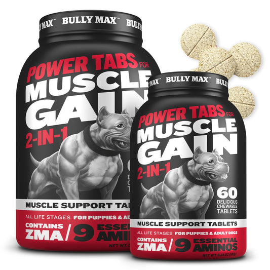 Bully Max 2-in-1 Muscle Builder Chewable Tablets for Puppies & Adult Dogs - Dog Vitamins & Supplements for Muscle Gain & Growth - Canine Puppy Multivitamins for All Breeds & Ages - 60 Tabs (2 Bottles)