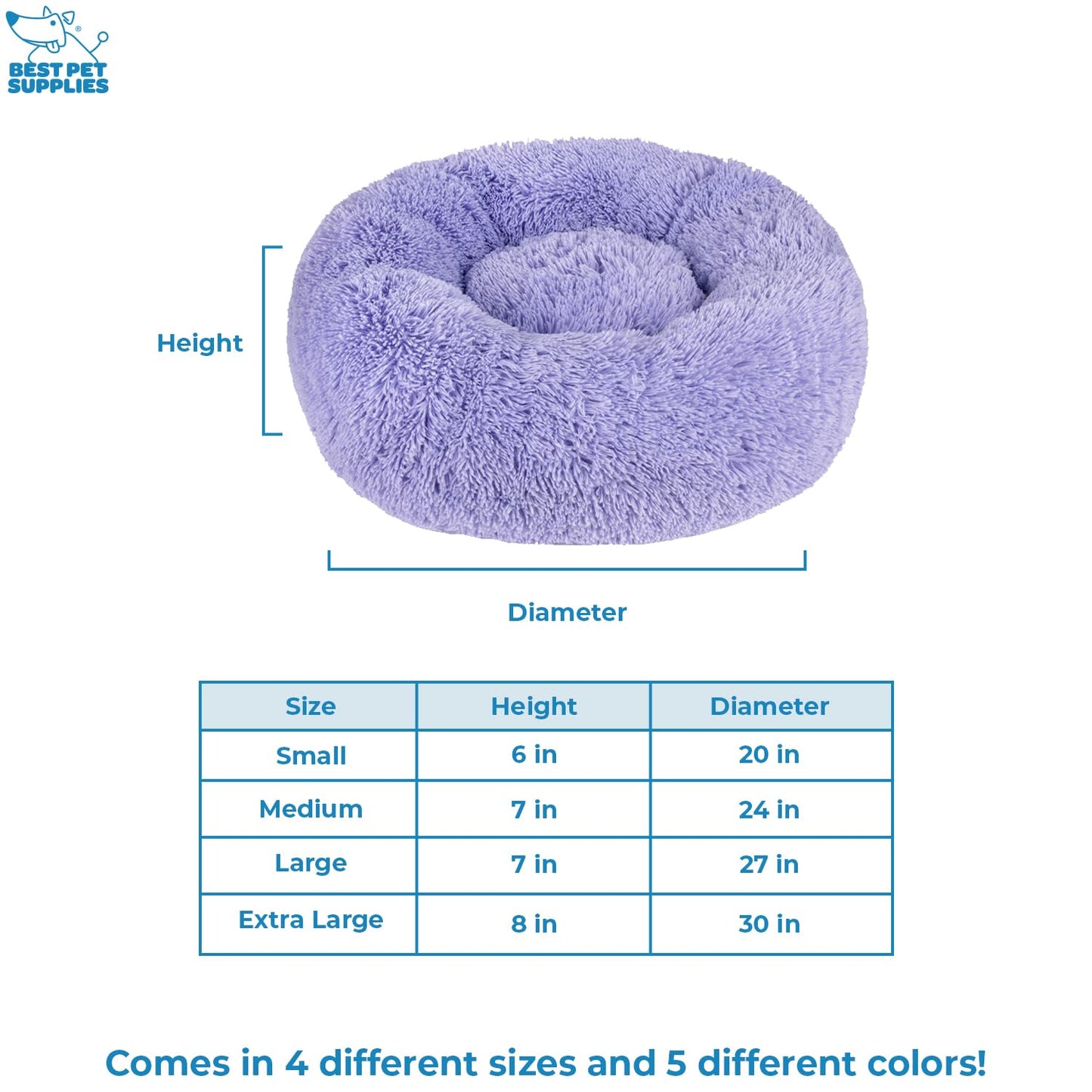 Best Pet Supplies Round Donut Dog Bed with Plush Faux Fur Fabric, Calming, Anti-Anxiety Cushion for Indoor Pets, Slip-Resistant Base, Soft Ergonomic Support - Lavender, 24x24x7''