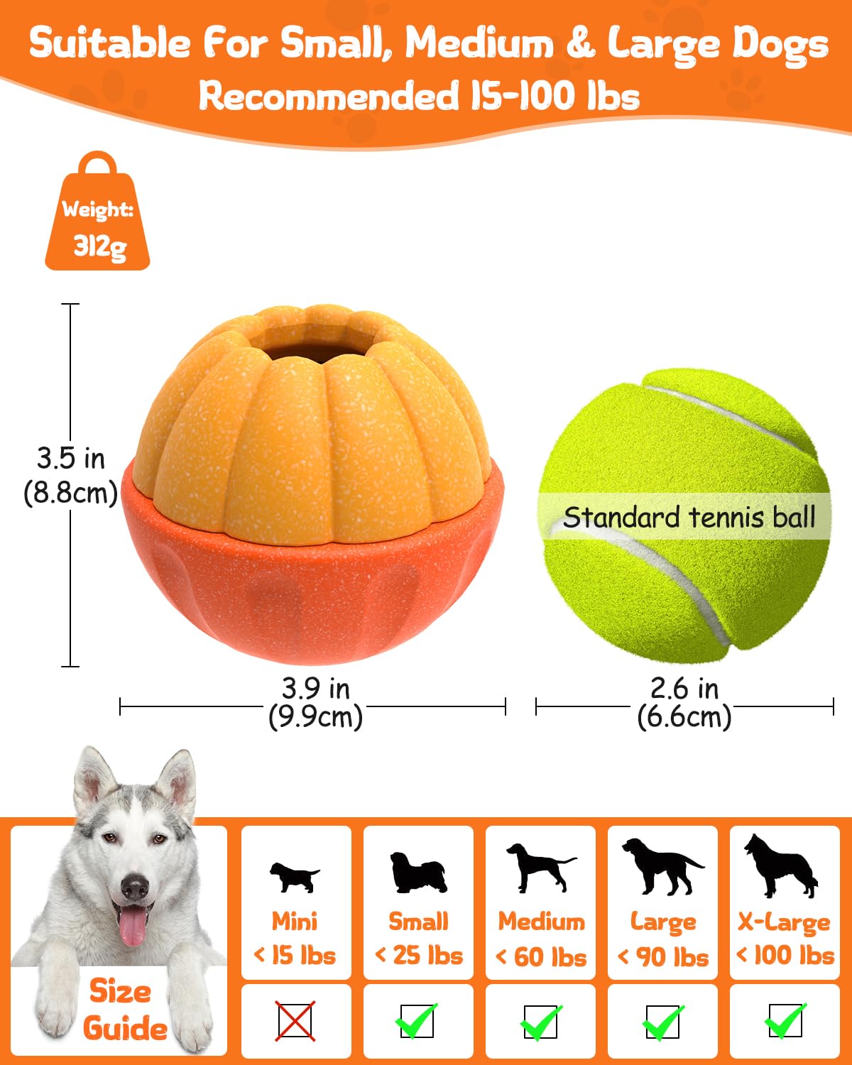 KrauzPet Treat Dispensing Dog Toys for Aggressive Chewers, Interactive Frozen Enrichment Puzzle Ball to Keep Dogs Busy, Indestructible Nylon Chew Toy for Medium Large Breed