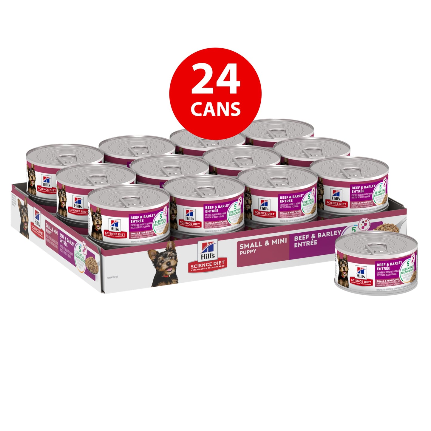 Hill's Science Diet Puppy Small & Mini Breeds Wet Dog Food, Beef & Barley Loaf, 5.8 oz. Cans, 24-Pack