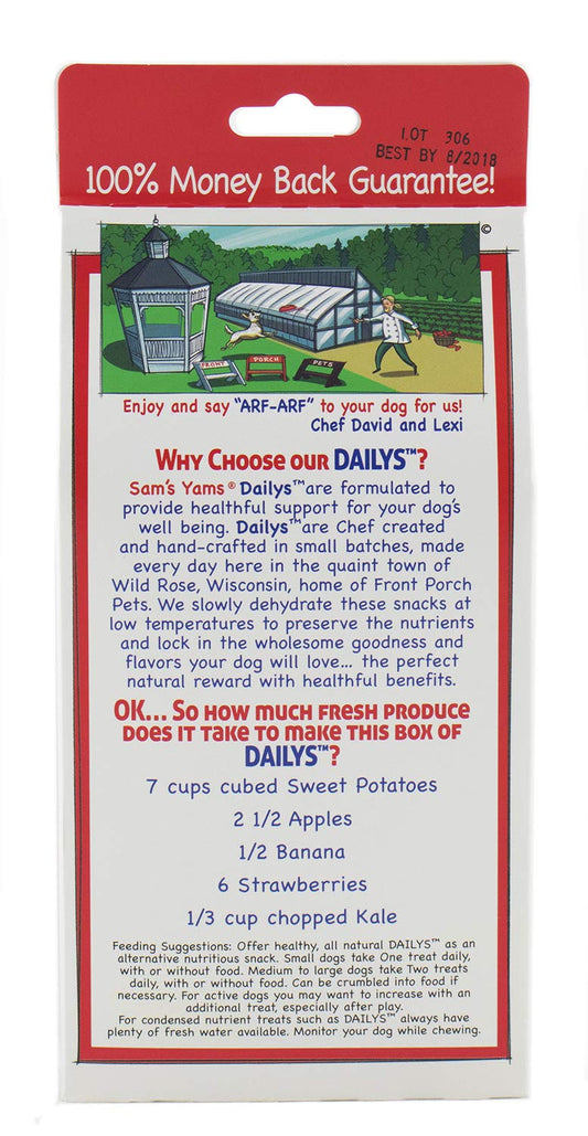 Sams Yams Sweet Potato Dog Treats, Healthy Dog Treats for Large, Medium or Small Breed Dogs, Vegan Sweet Potato Dog Chews Made in USA - Sam's Yams DAILY's Strawberry Banana Recipe Dog Snacks, 7oz