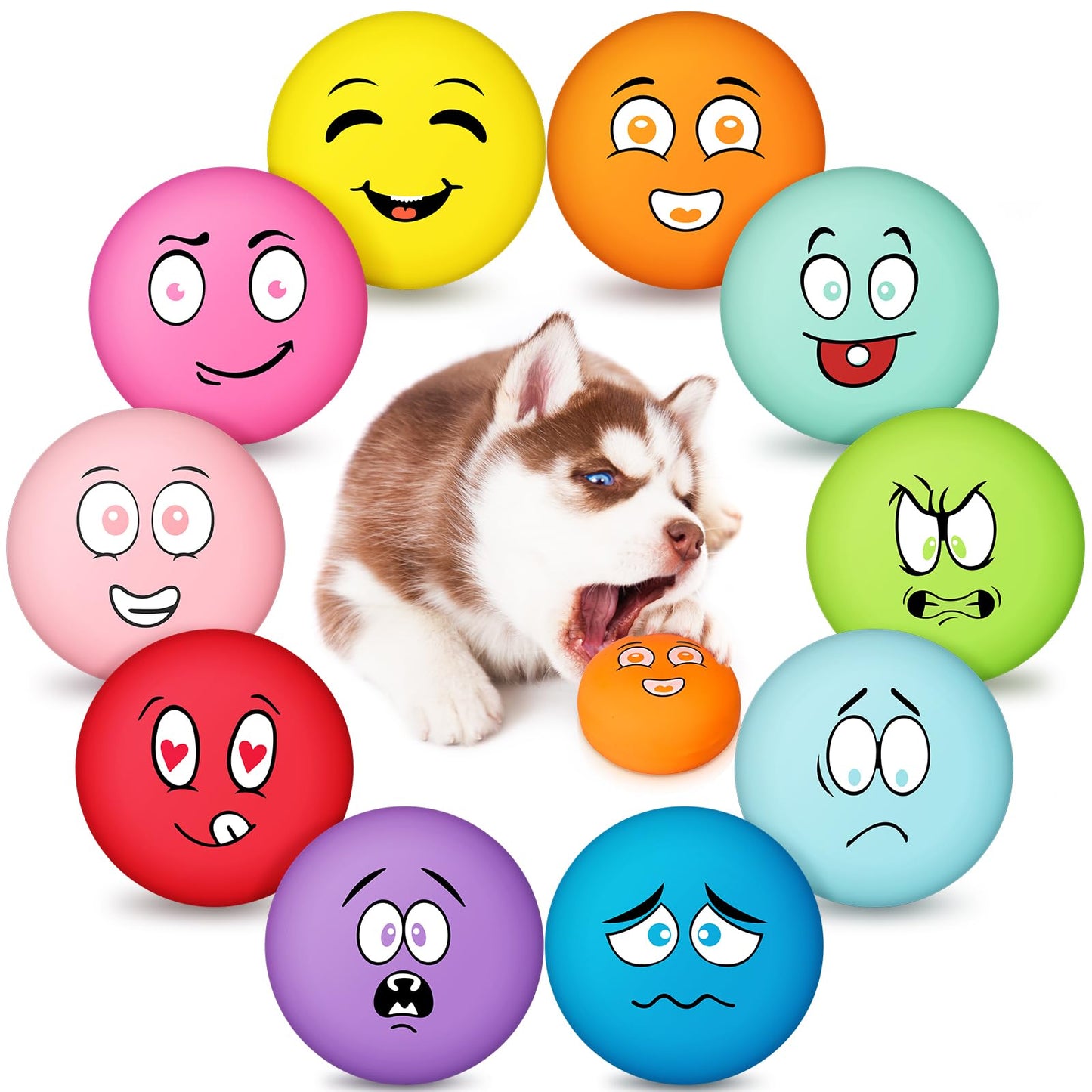 Hungdao 20 Pack Dog Squeaky Balls Soft Latex Squeaky Dog Toys Small Interactive Pet Chewing Toys for Puppy Training Interactive Fetch Play(Face)
