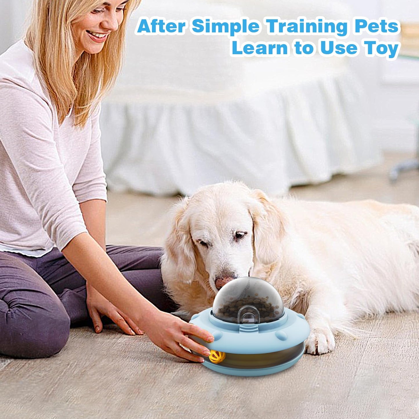 Dog and Cat Interactive Treat Toy, Pets Food Puzzle Toy with Bell Ball, Suitable for Puppies and Kittens
