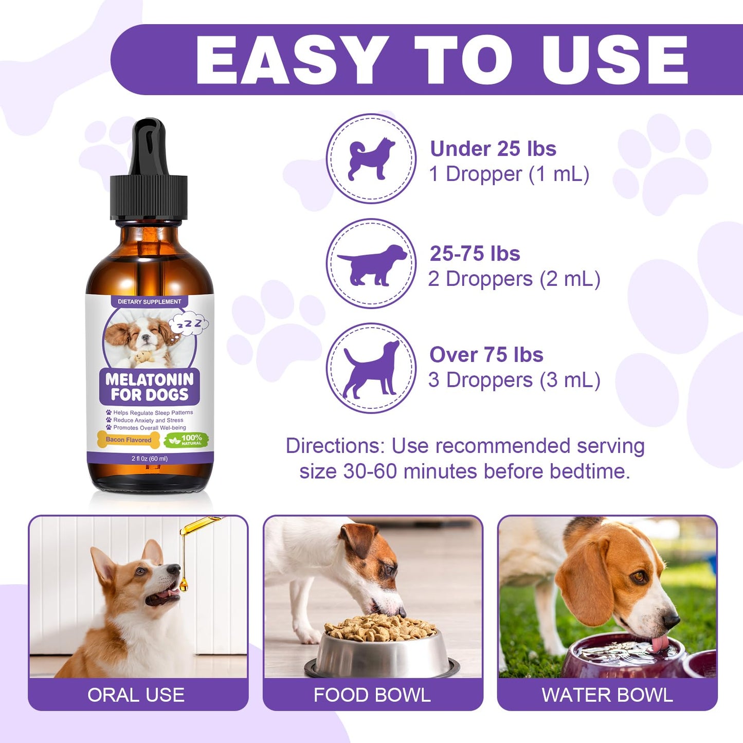 Melatonin for Dogs,Dog Sleep Aid,Calming for Dogs,Melatonin for Sleep Relieves Anxiety and Stress in Dog, Helps Calm and Restful Sleep,Bacon Flavor