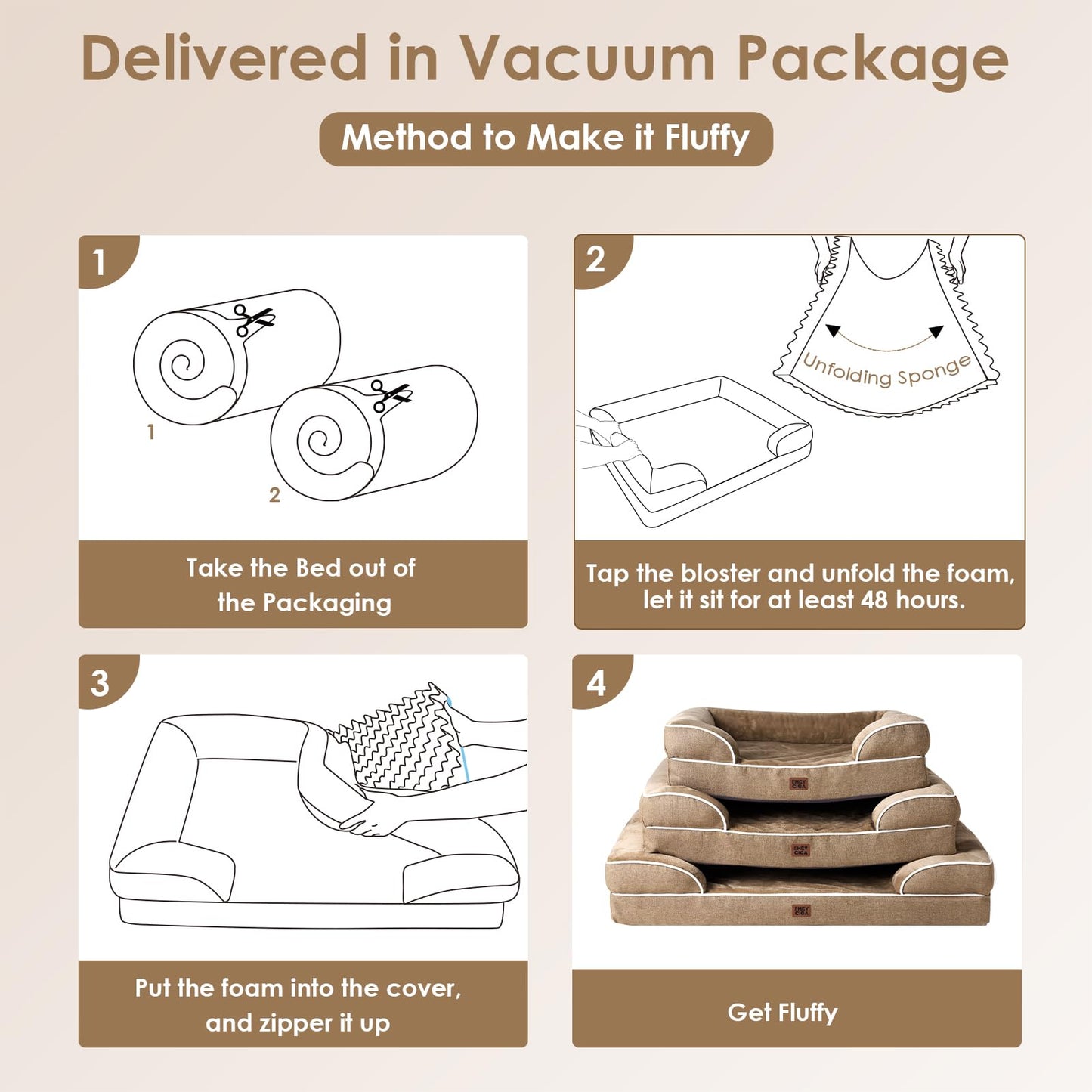 EHEYCIGA Orthopedic Dog Beds for Extra Large Dogs, Waterproof Memory Foam XL Pet Bed with Sides, Non-Slip Bottom and Egg-Crate Foam Big Dog Couch Bed with Washable Removable Cover, Beige