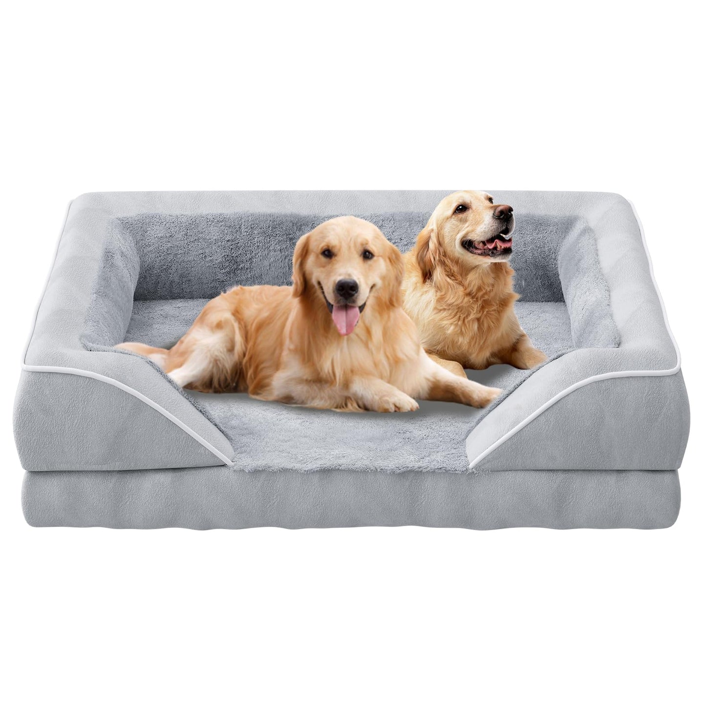 Simple Trending Orthopedic Dog Beds for Extra Large Dogs, L Waterproof Memory Foam Pet Bed with Sides, Non-Slip and Egg-Crate Foam Big Dog Couch Bed with Washable Removable Cover, Grey